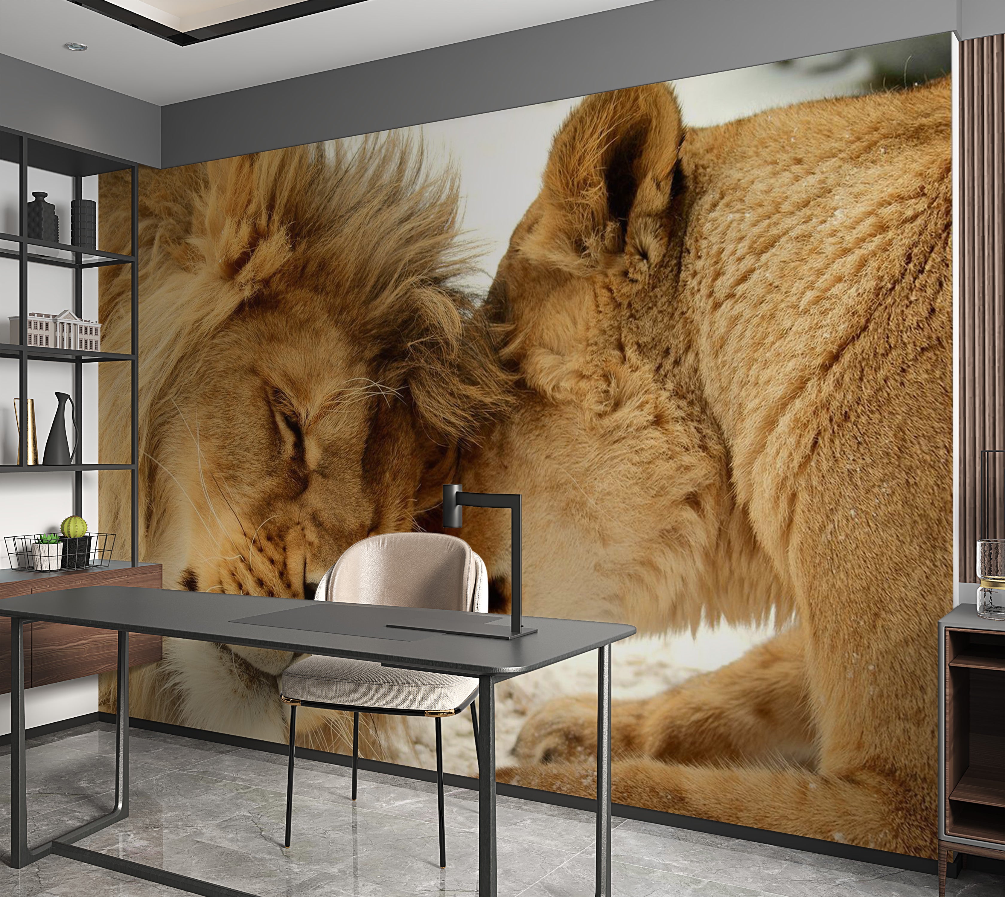 Animal Wallpaper Wall Mural - Lion Tenderness 39"Wx27"H