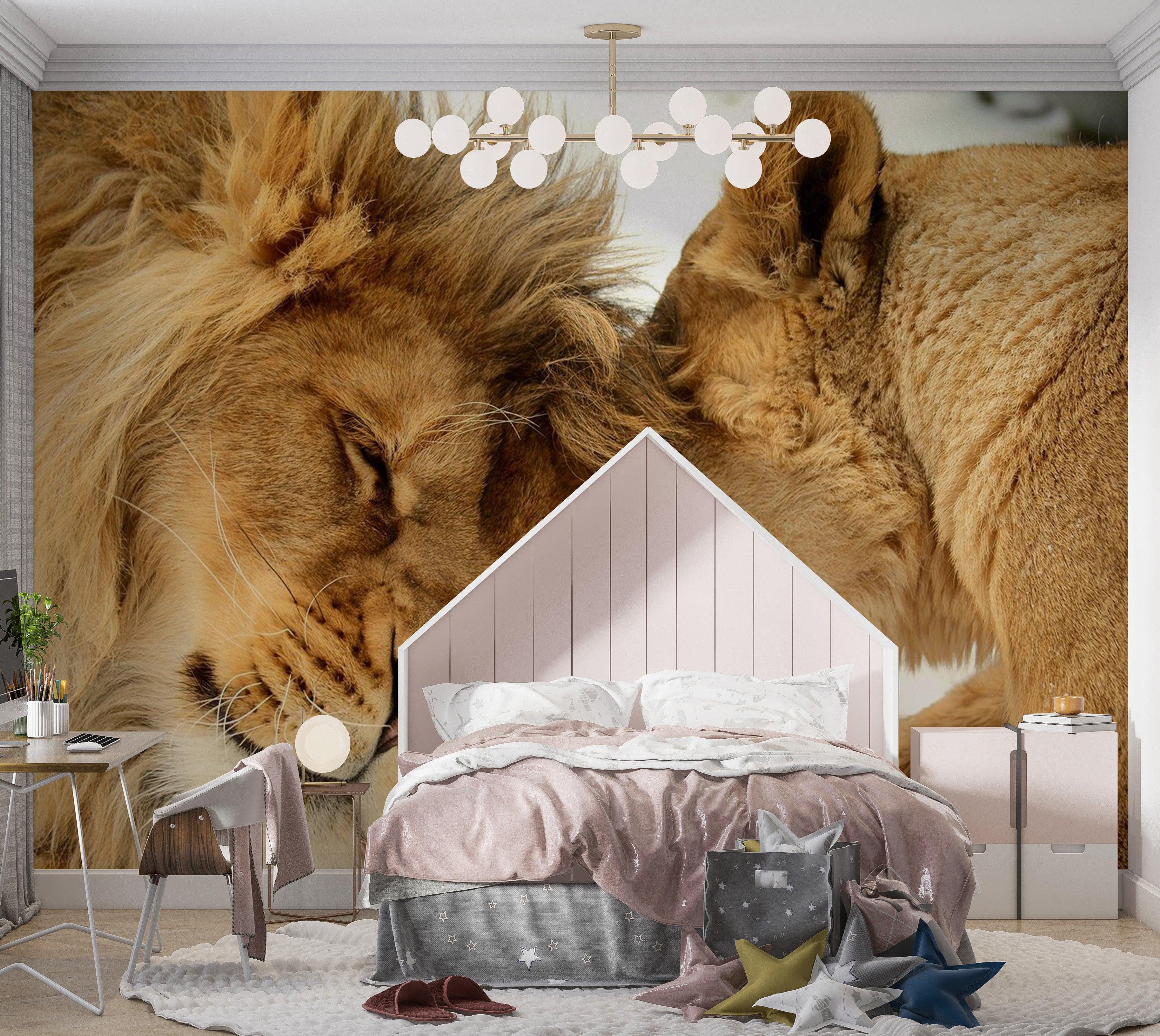 Animal Wallpaper Wall Mural - Lion Tenderness