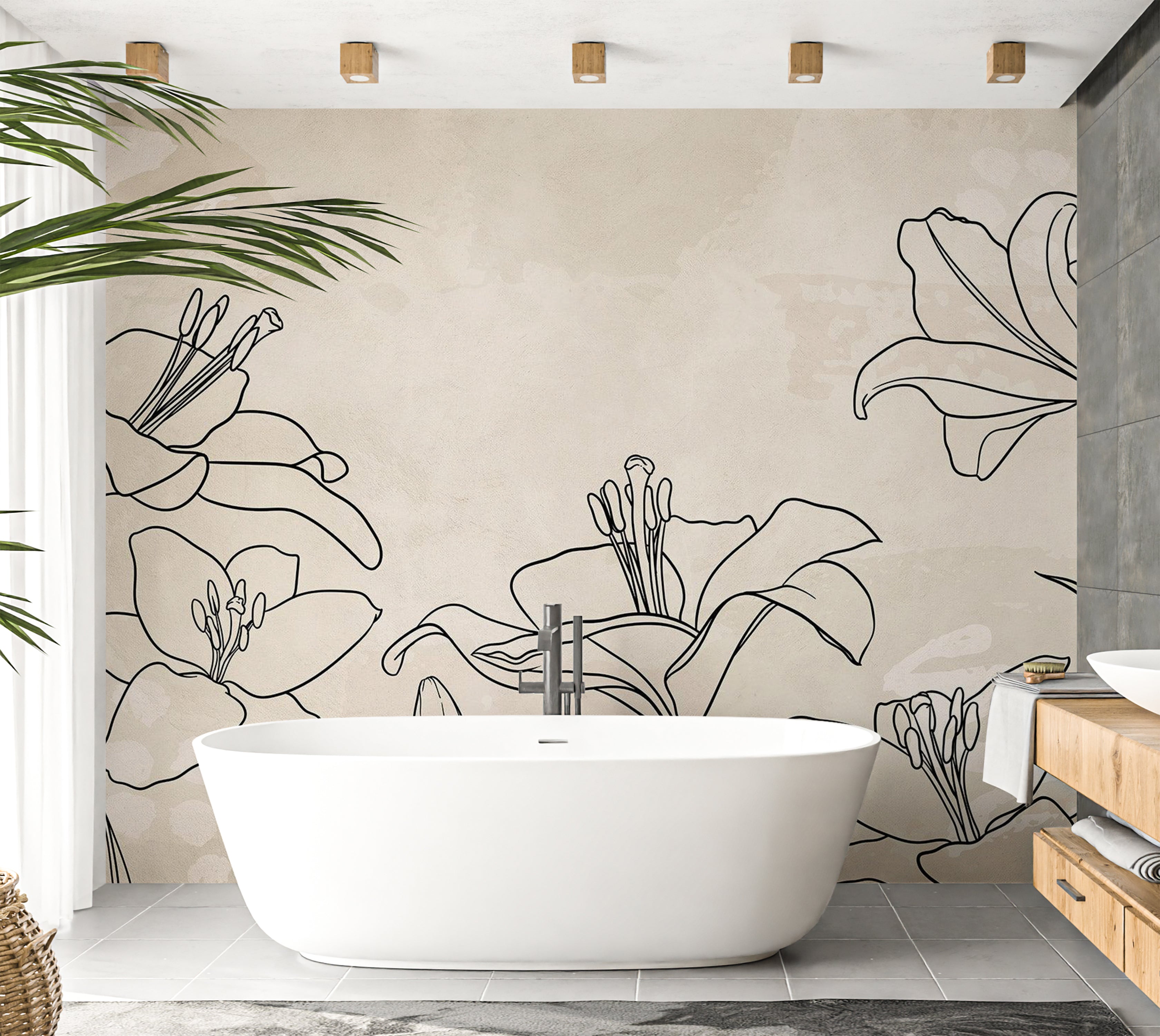 Botanical Wallpaper Wall Mural - Sketch of Nature 39"Wx27"H / Standard