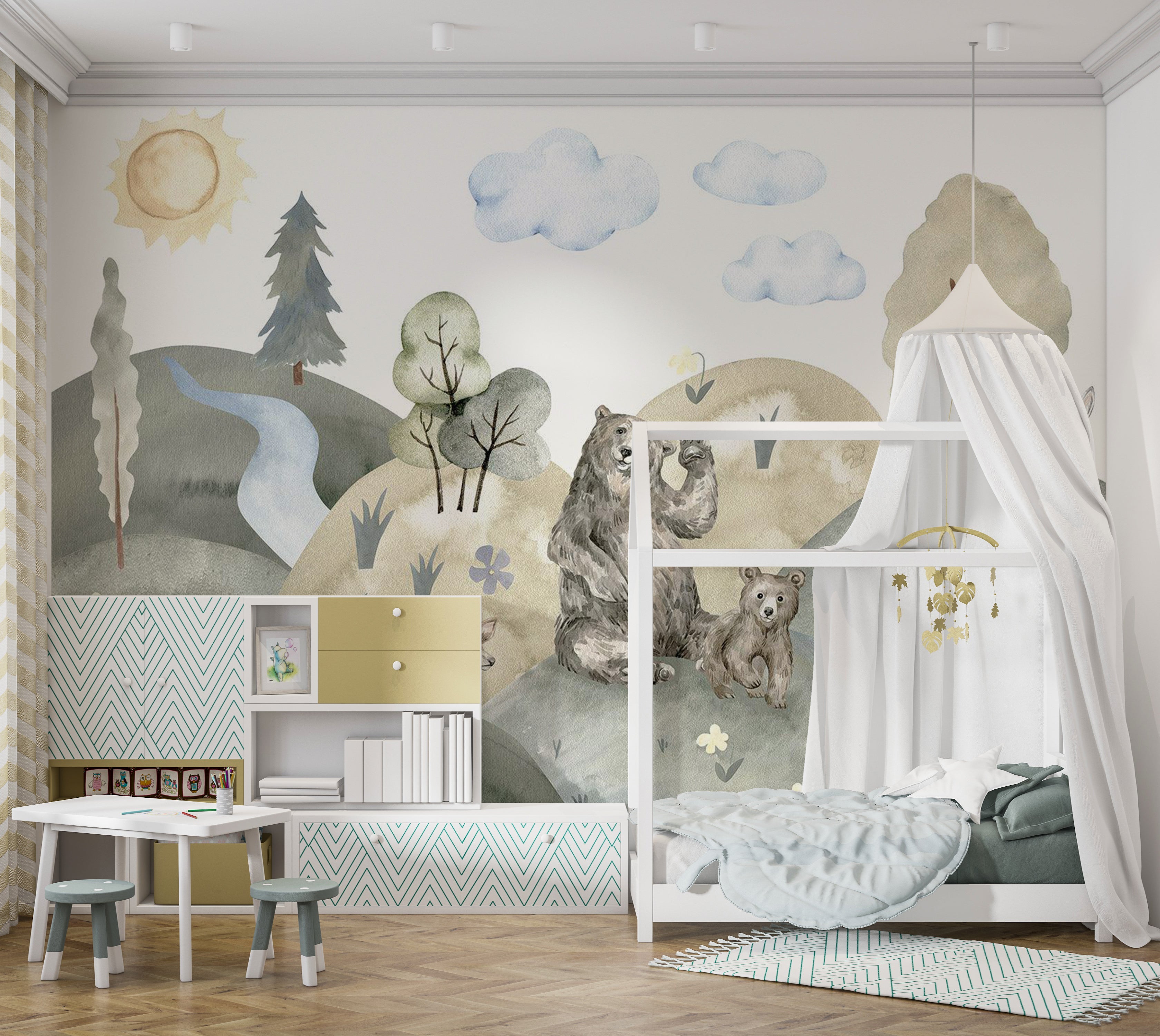 Peel & Stick Kids Wall Mural - Valley With Animals 38"Wx27"H