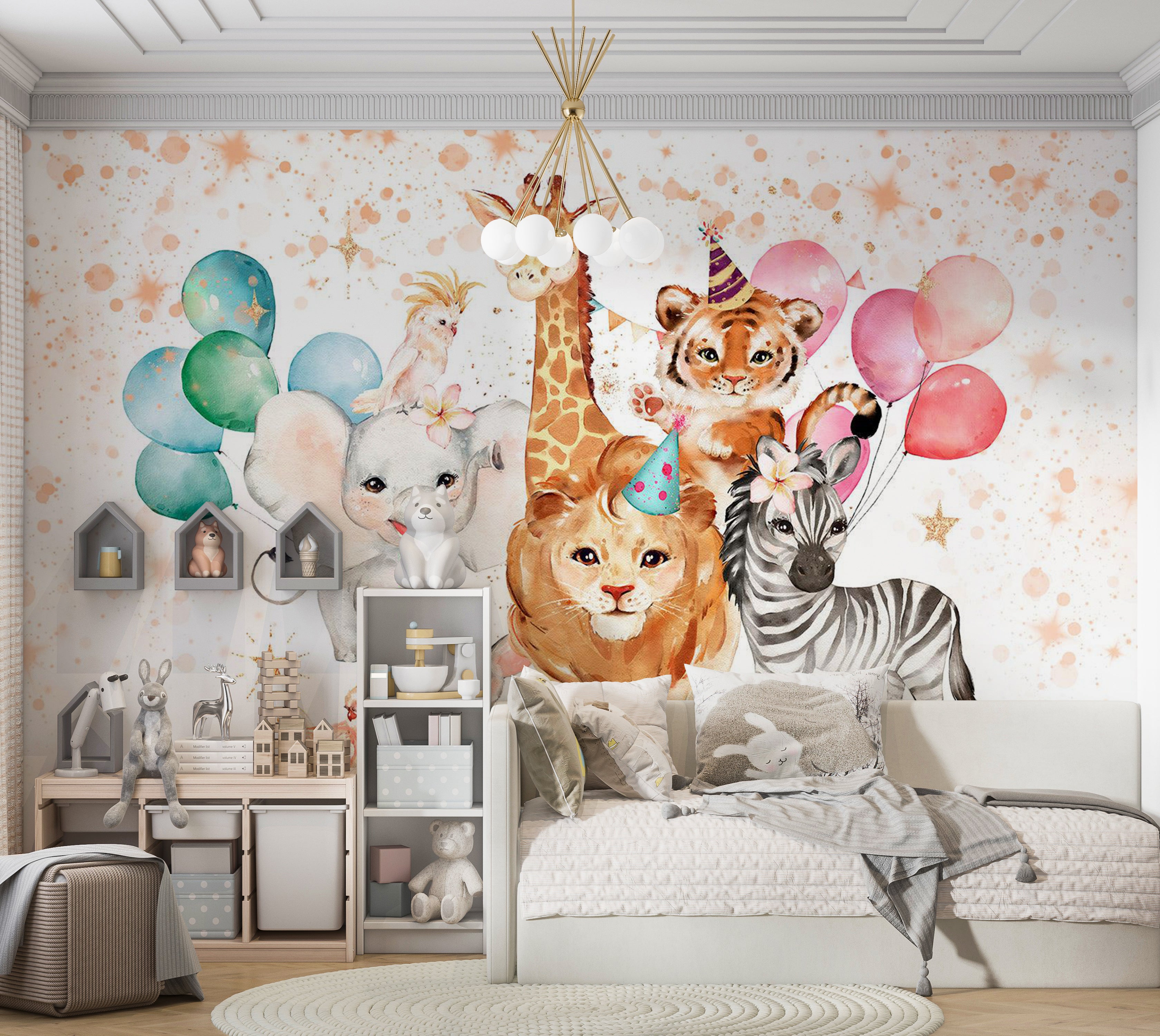 Kids Wallpaper Wall Mural - Happy Animals 39"Wx27"H / Standard