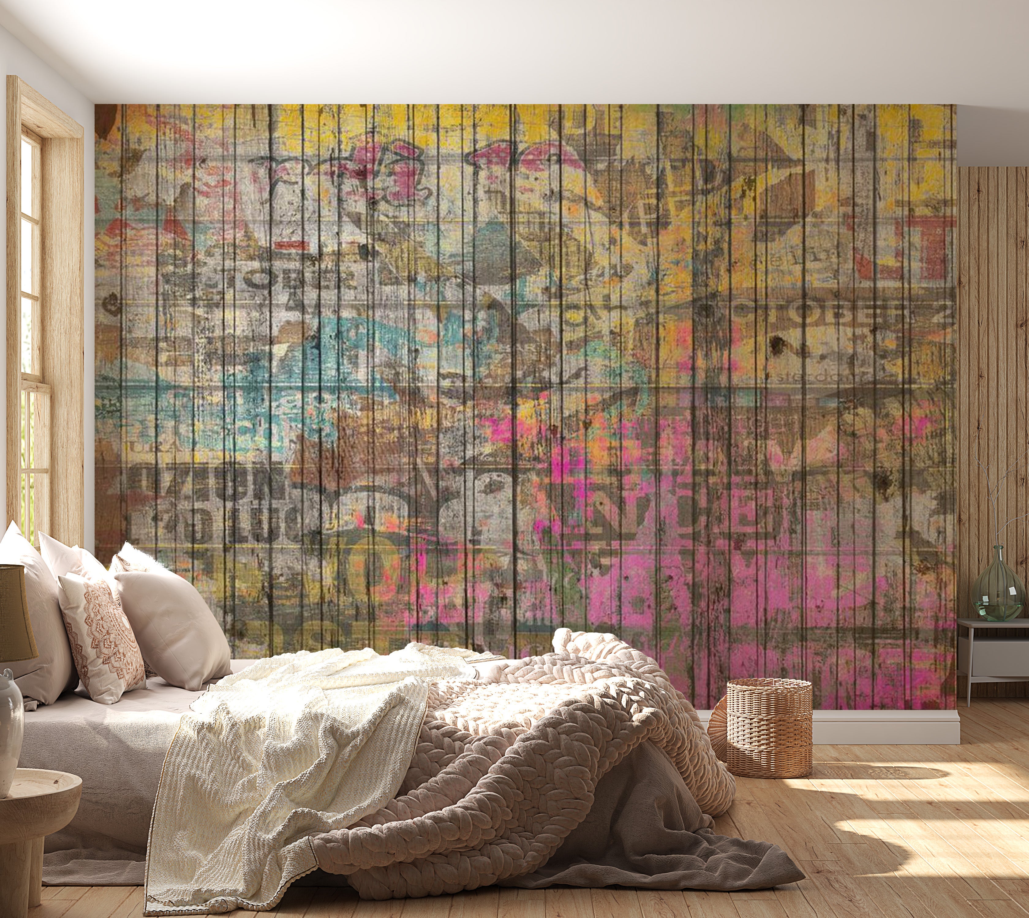 Background & Patterns Wallpaper Wall Mural - Vintage Graffiti on Wood 39"Wx27"H