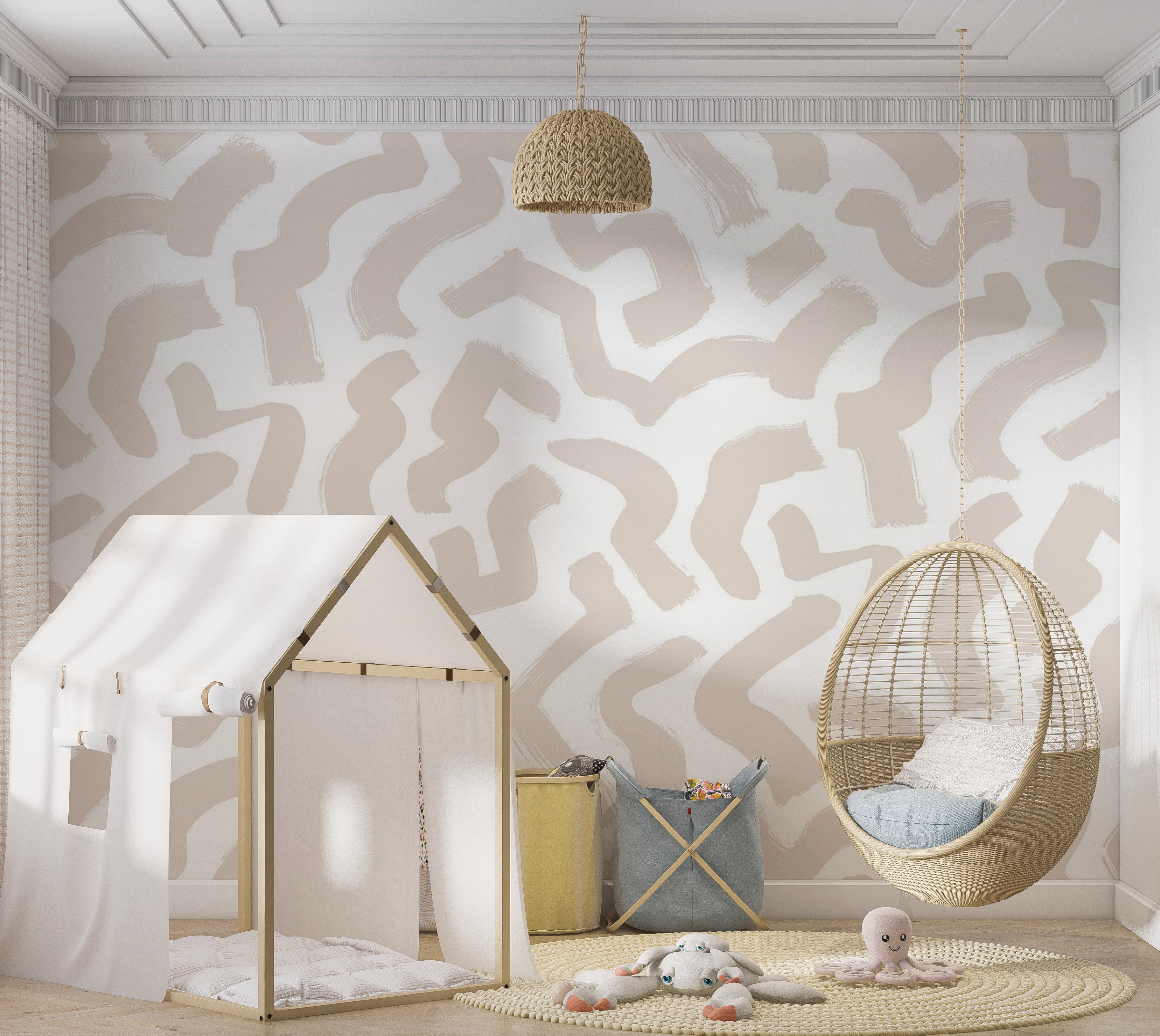 Abstract Wallpaper Wall Mural - Beige Organic Shapes 39"Wx27"H / Standard