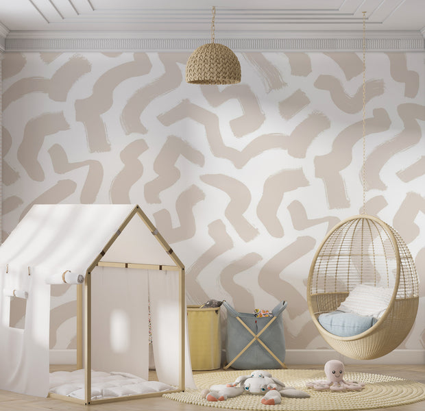 Abstract Wallpaper Wall Mural - Beige Organic Shapes 39"Wx27"H / Standard