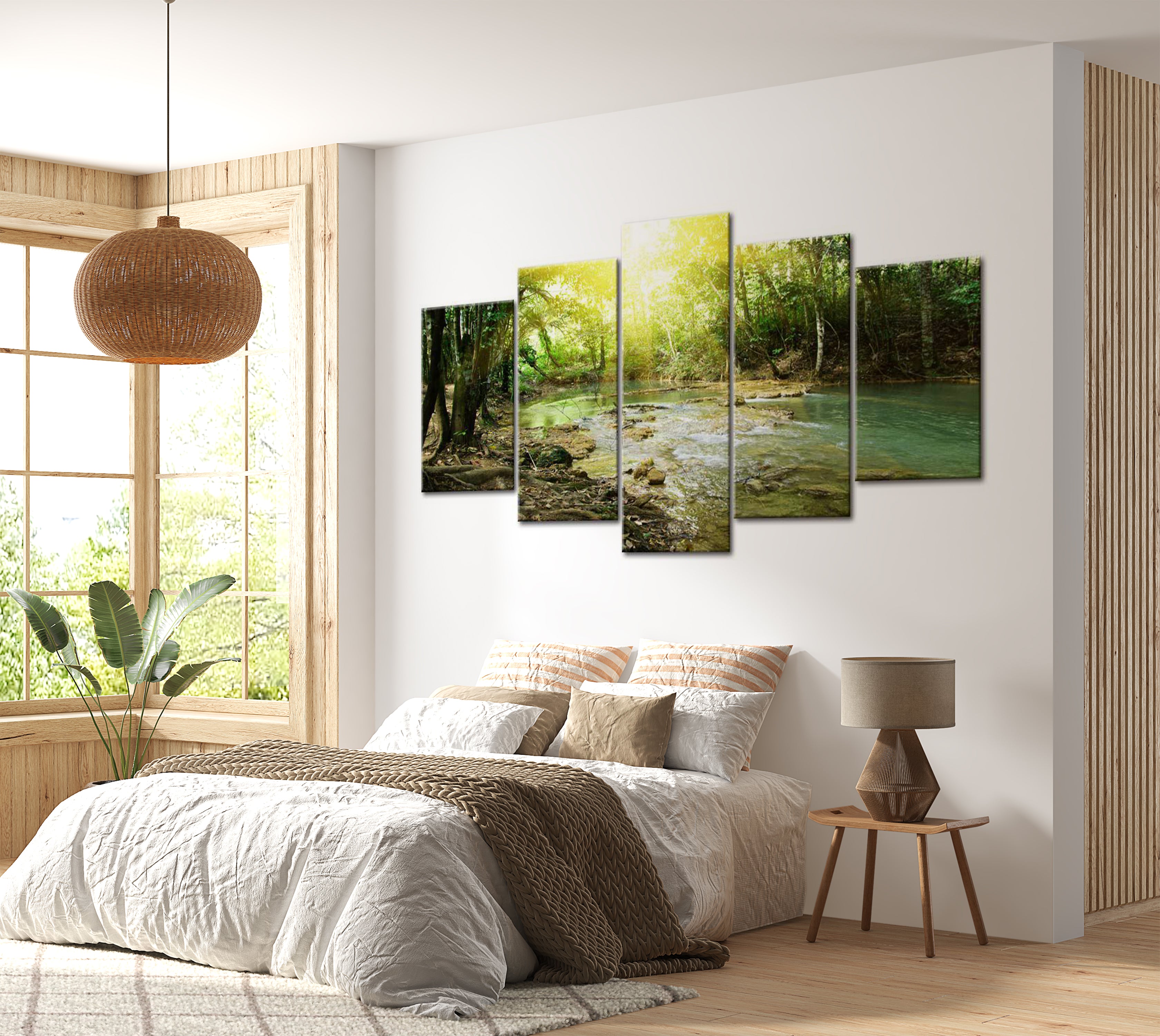 Stretched Canvas Landscape Art - Forest River 40"Wx20"H