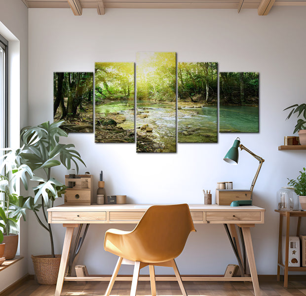 Stretched Canvas Landscape Art - Forest River 40"Wx20"H