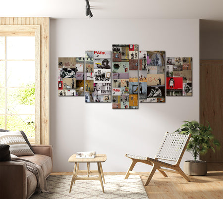 Stretched Canvas Street Art - Banksy Collage - 5 Pieces