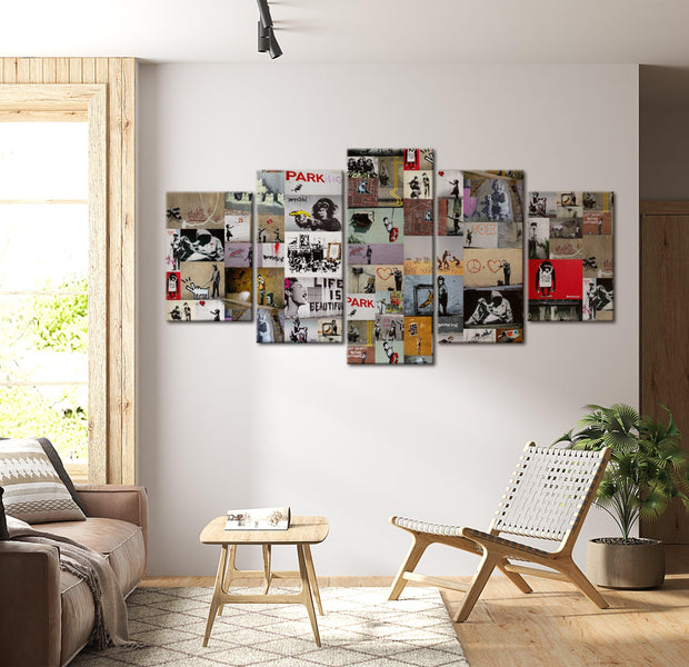 Stretched Canvas Street Art - Banksy Collage - 5 Pieces
