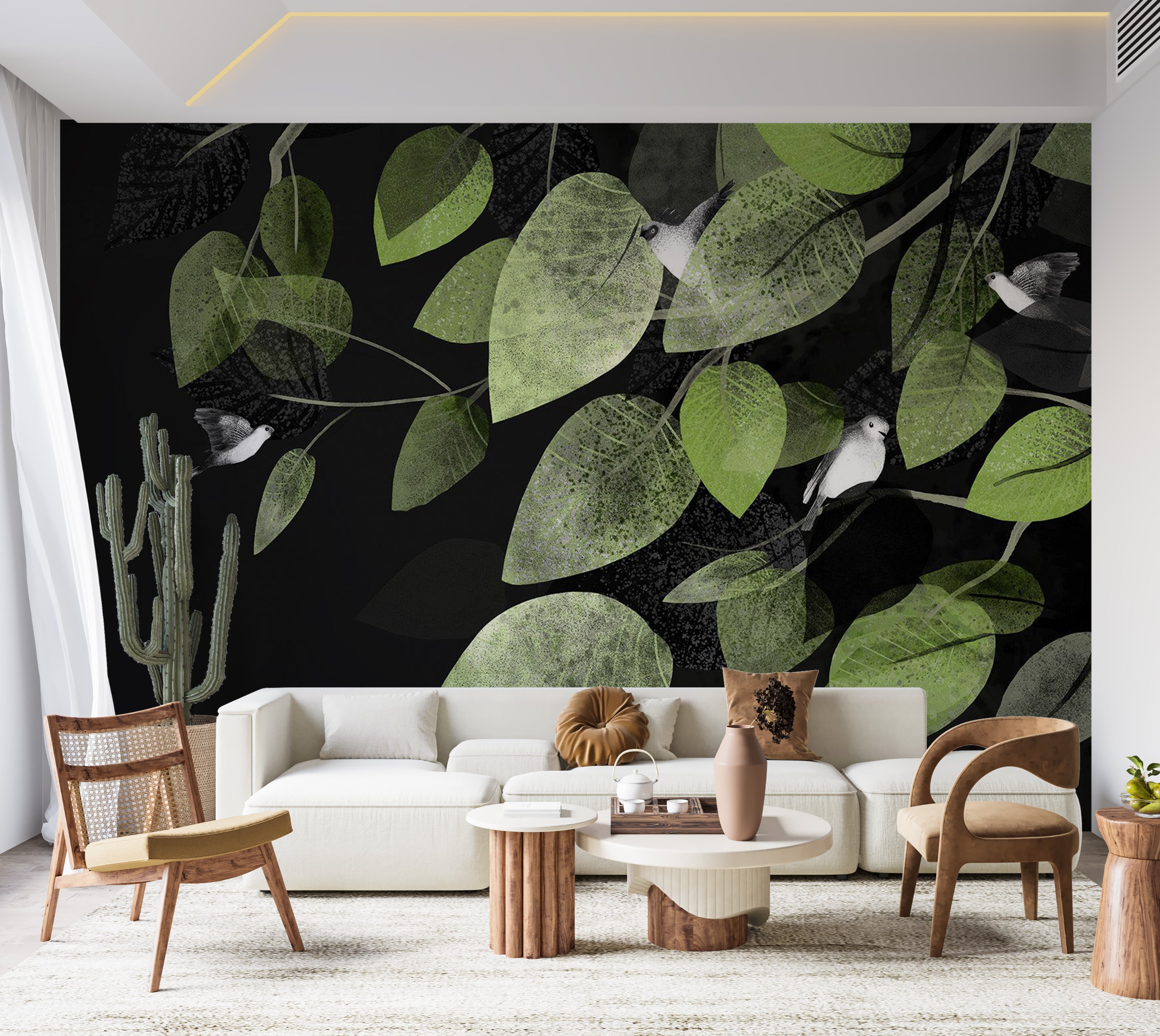 Peel & Stick Botanical Wall Mural - Wings and Leaves at Twilight 38"Wx27"H