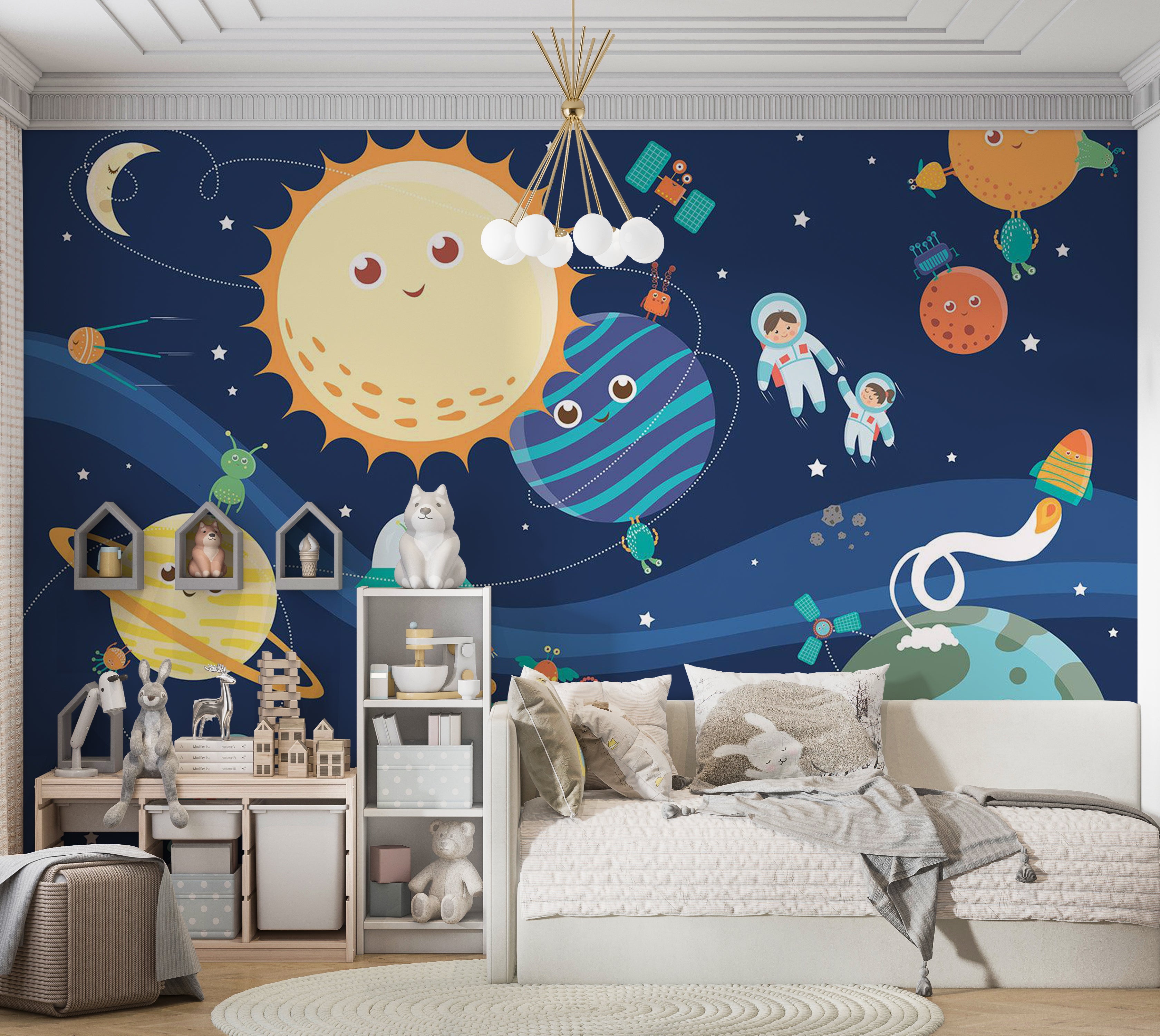 Kids Wallpaper Wall Mural - Happy Planets 39"Wx27"H / Standard