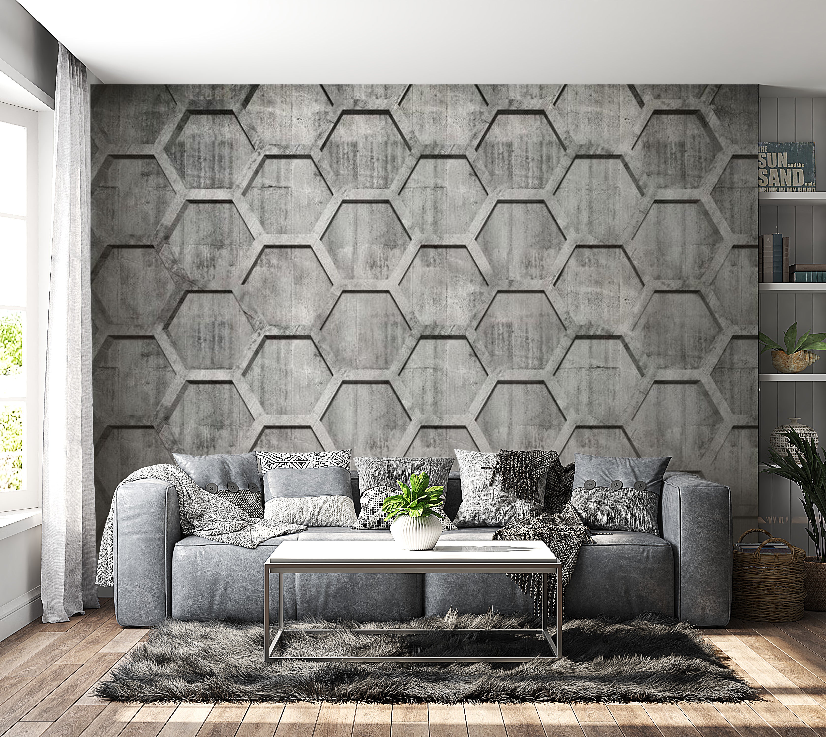 Background & Patterns Wallpaper Wall Mural - Platinum Cubes 39"Wx27"H