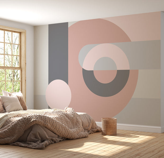 Abstract Wallpaper Wall Mural - Geometric Wreath Pink 39"Wx27"H