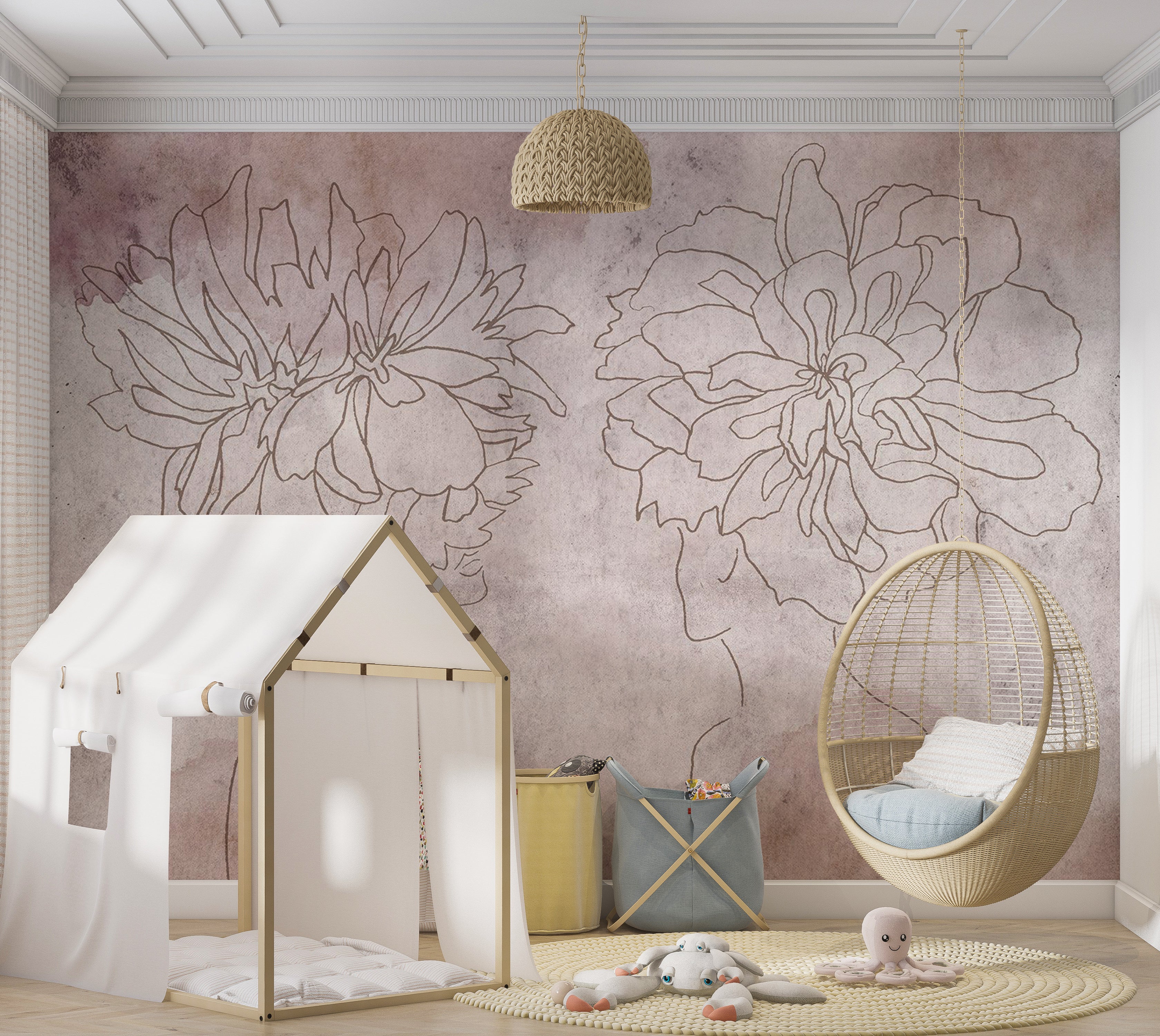 Abstract Wallpaper Wall Mural - Floristic Fresco 39"Wx27"H / Standard