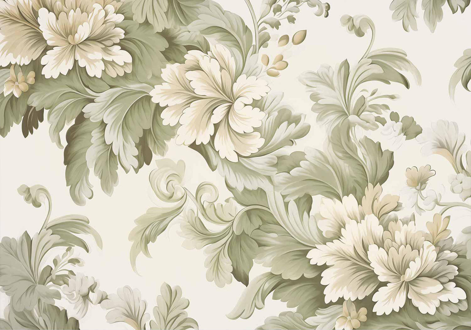 Peel & Stick Floral Wall Mural - Retro Vintage Flowers Cream 38"Wx27"H