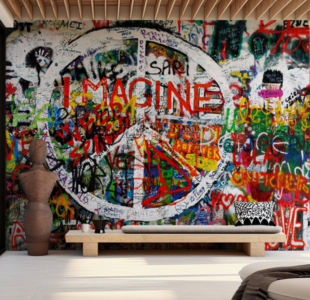 Peel & Stick Street Art Wall Mural - Hippie Graffiti 38"Wx27"H
