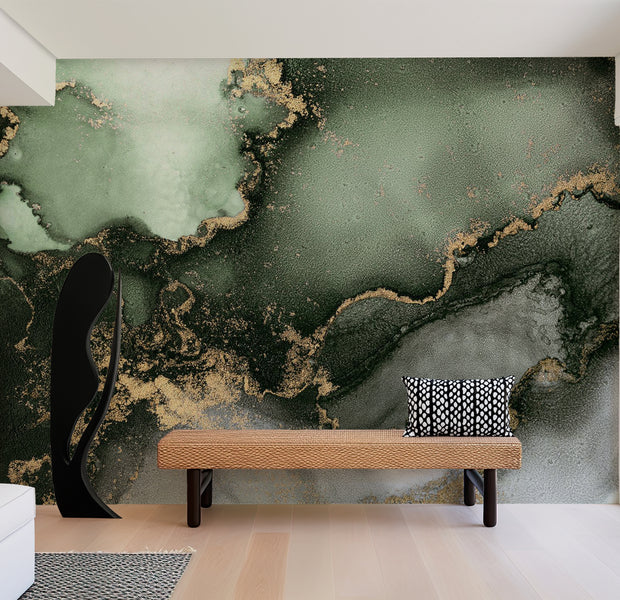 Peel & Stick Wall Mural - Green Gold Watercolor Inspiration 38"Wx27"H