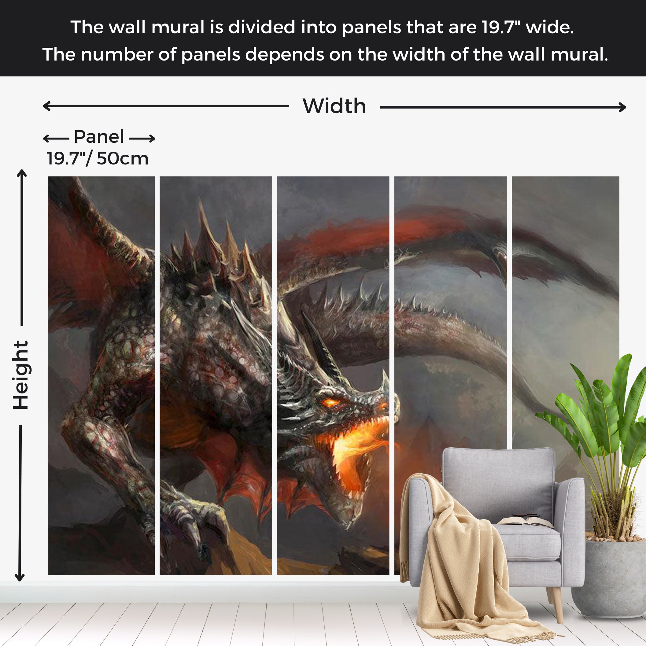 Fiction Wallpaper Wall Mural - Dragon Fire 39"Wx27"H / Standard