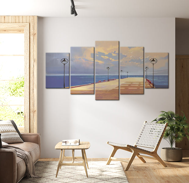 Stretched Canvas Landscape Art - Seaside Walk 40"Wx20"H