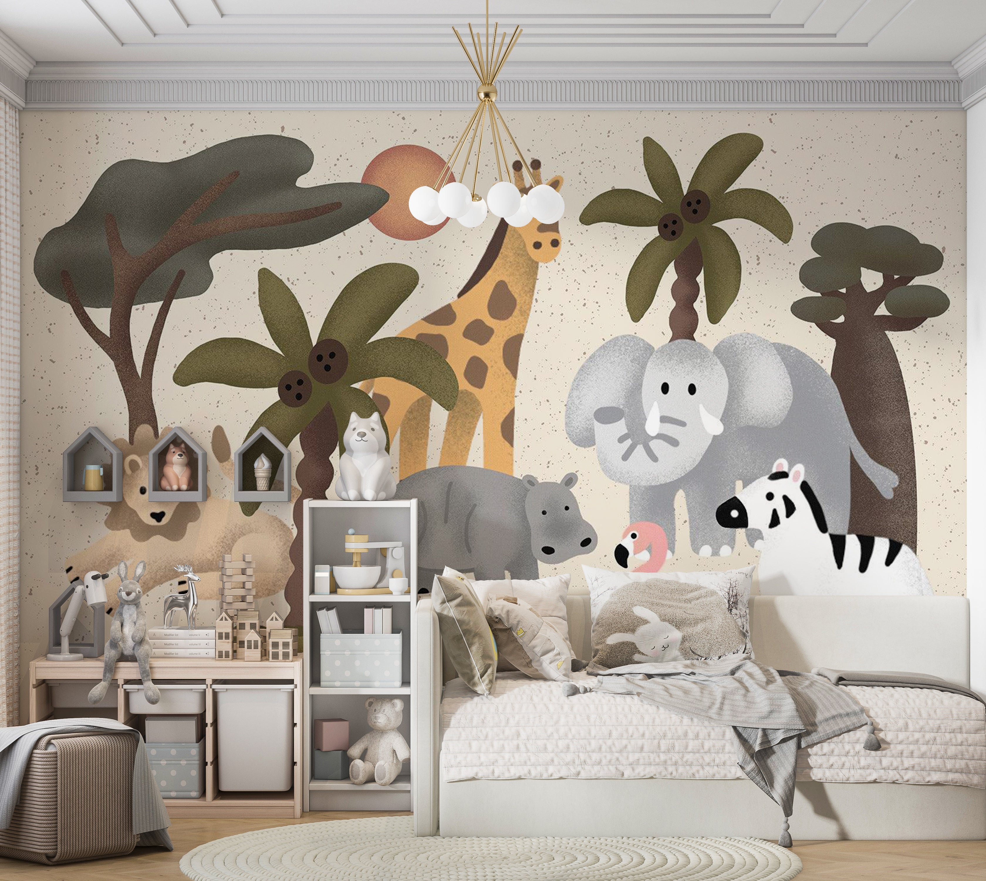 Kids Wallpaper Wall Mural - Jungle Animals 39"Wx27"H