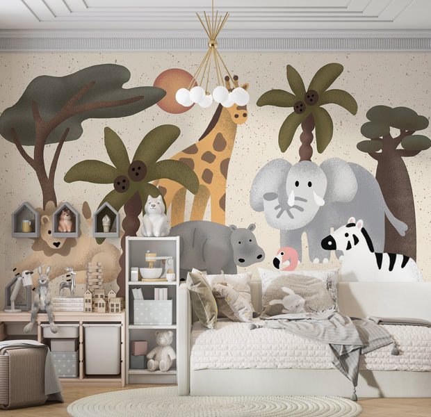 Kids Wallpaper Wall Mural - Jungle Animals 39"Wx27"H