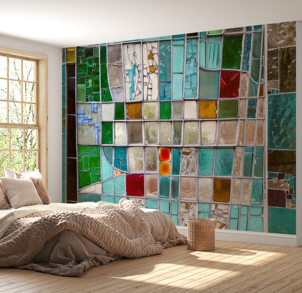 Background & Patterns Wallpaper Wall Mural - Sapphire Stained Glass 39"Wx27"H