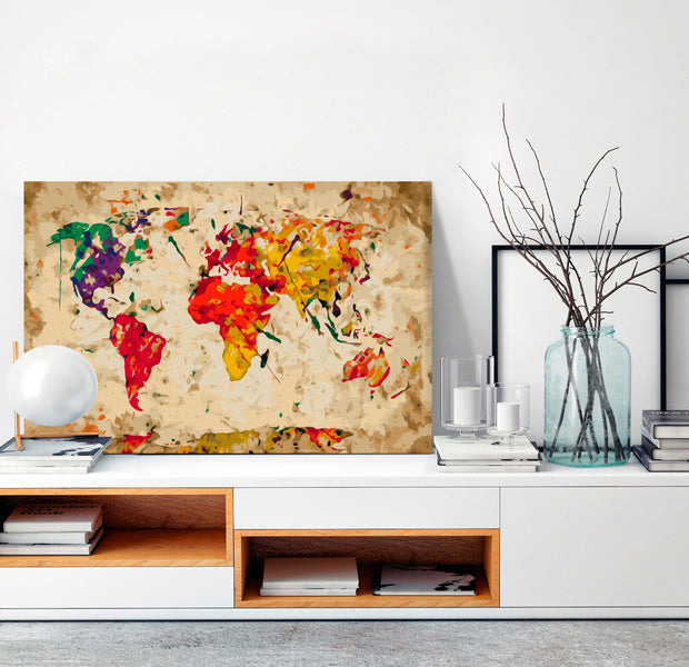 Paint By Numbers Kit - World Map Color Splashes