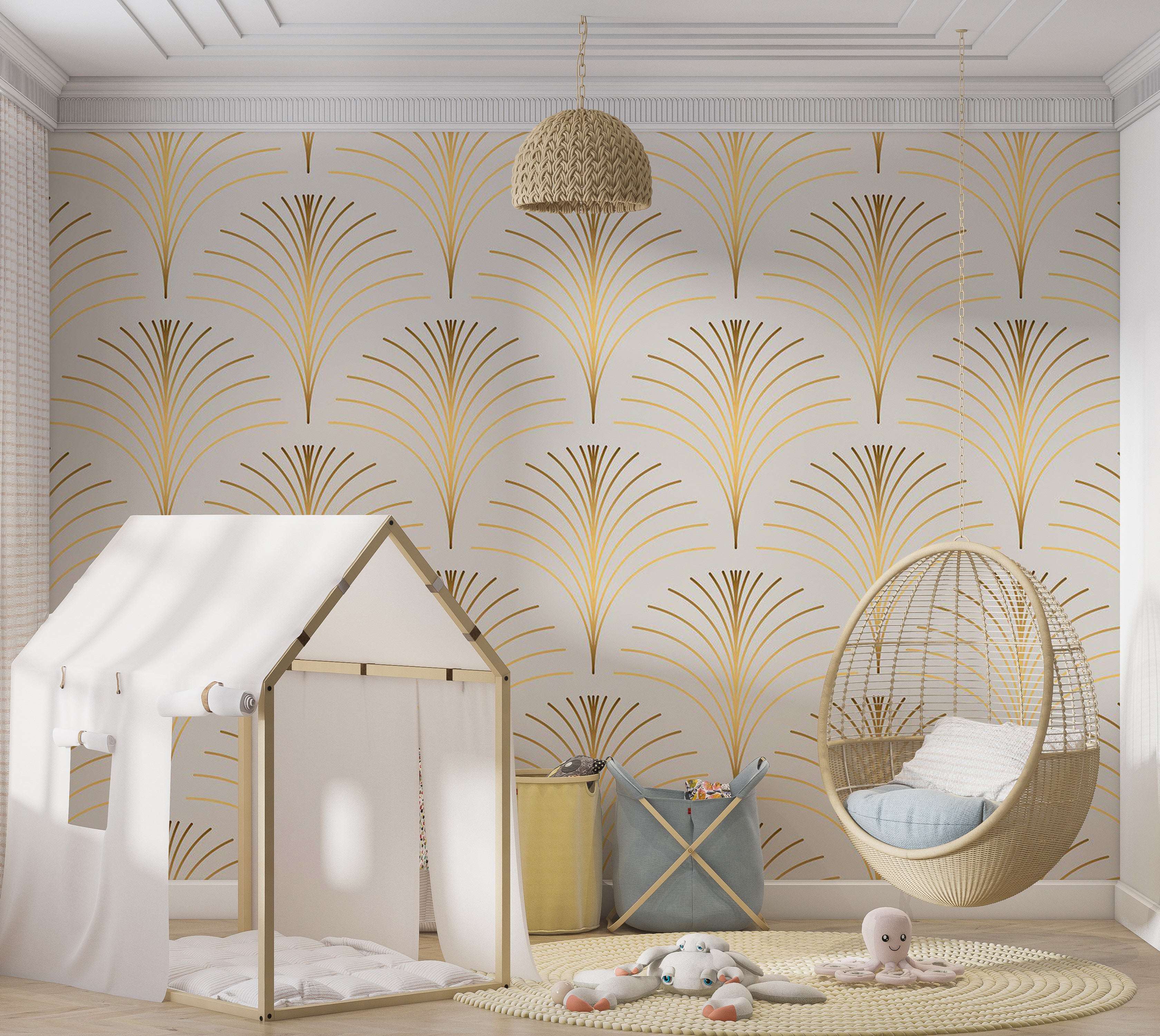 Abstract Wallpaper Wall Mural - Gold Linear Pattern 39"Wx27"H / Standard