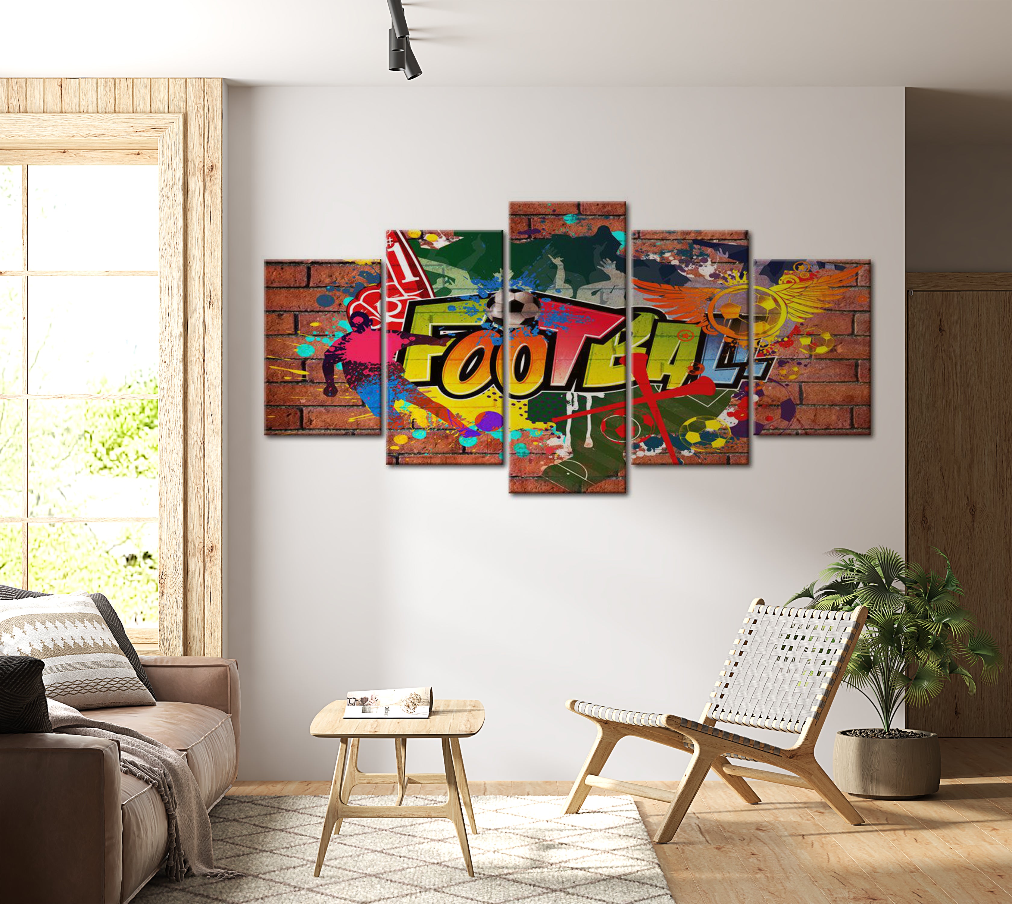 Stretched Canvas Street Art - Soccer Graffiti - 5 Pieces 40"Wx20"H