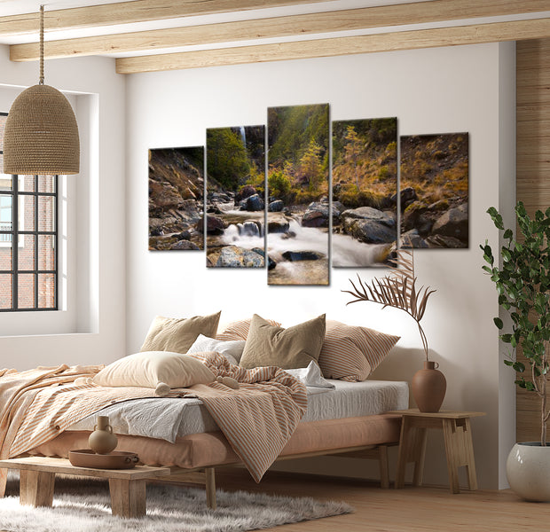 Stretched Canvas Landscape Art - A Waterfall In The Middle Of Wild Nature 40"Wx20"H