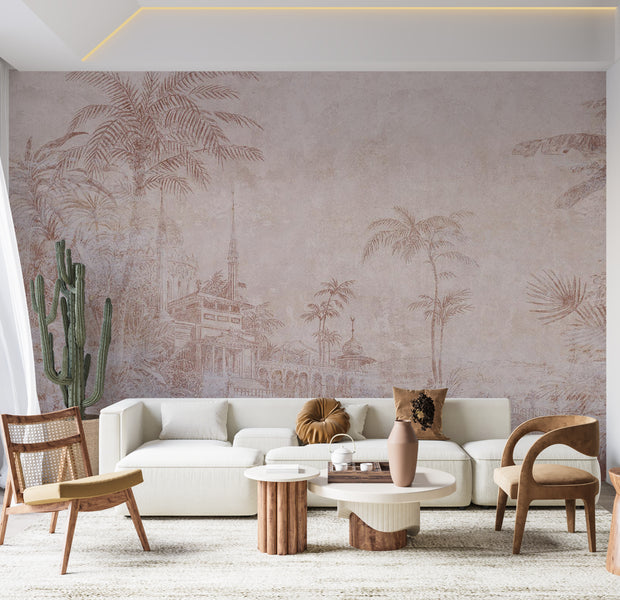 Botanical Wallpaper Wall Mural - Landscape With Temple 39"Wx27"H / Standard