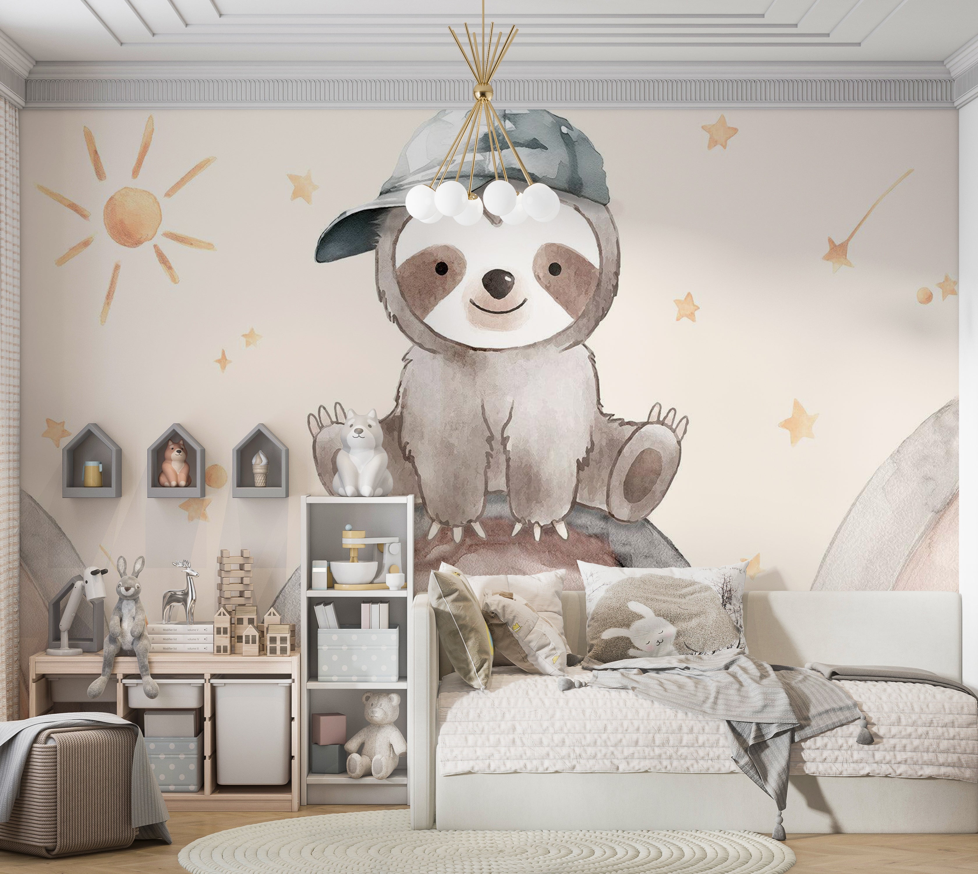 Kids Wallpaper Wall Mural - Little Sloth on a Rainbow 39"Wx27"H / Standard