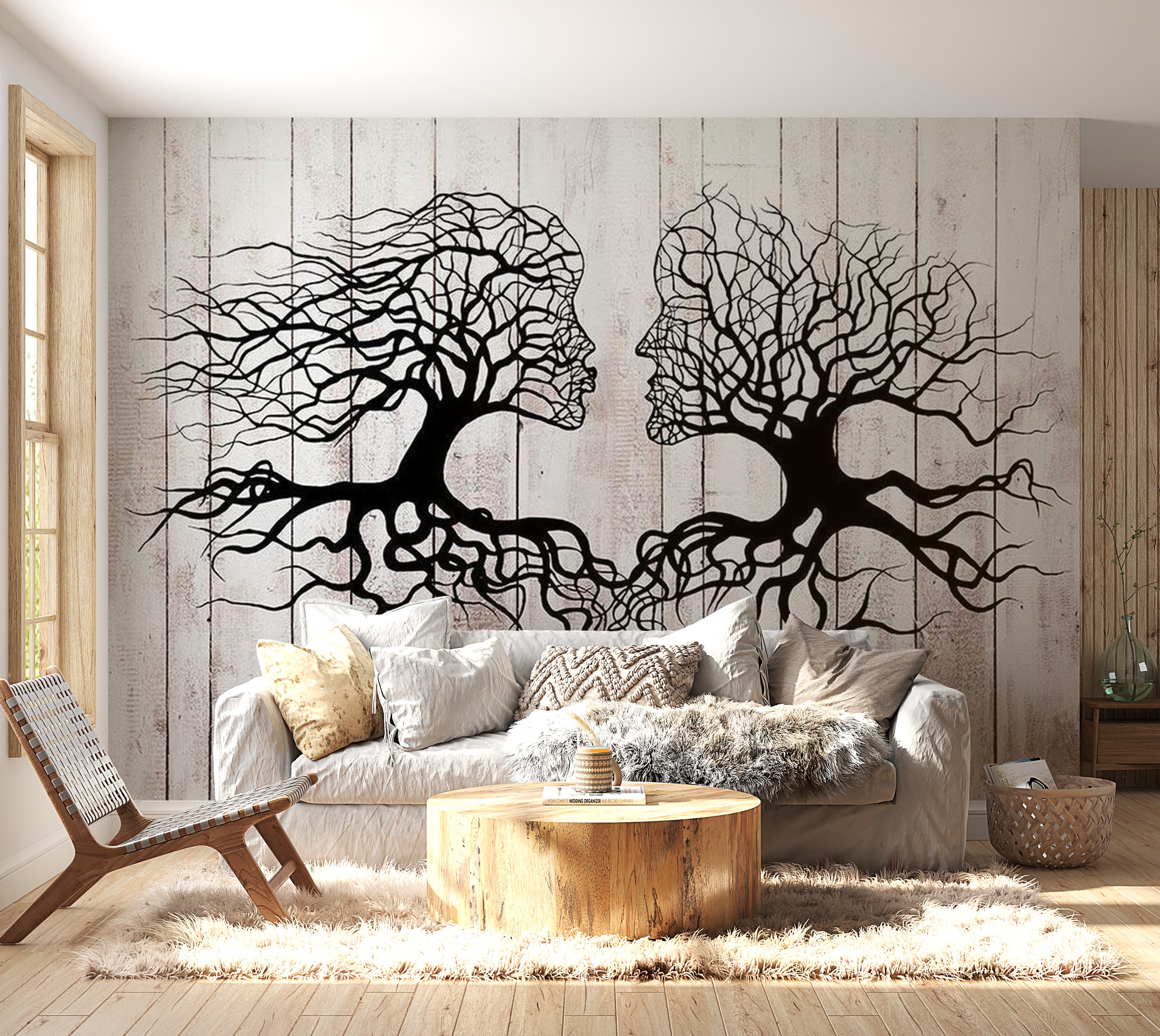 Background & Patterns Wallpaper Wall Mural - A Kiss Of Trees On Wood 39"Wx27"H