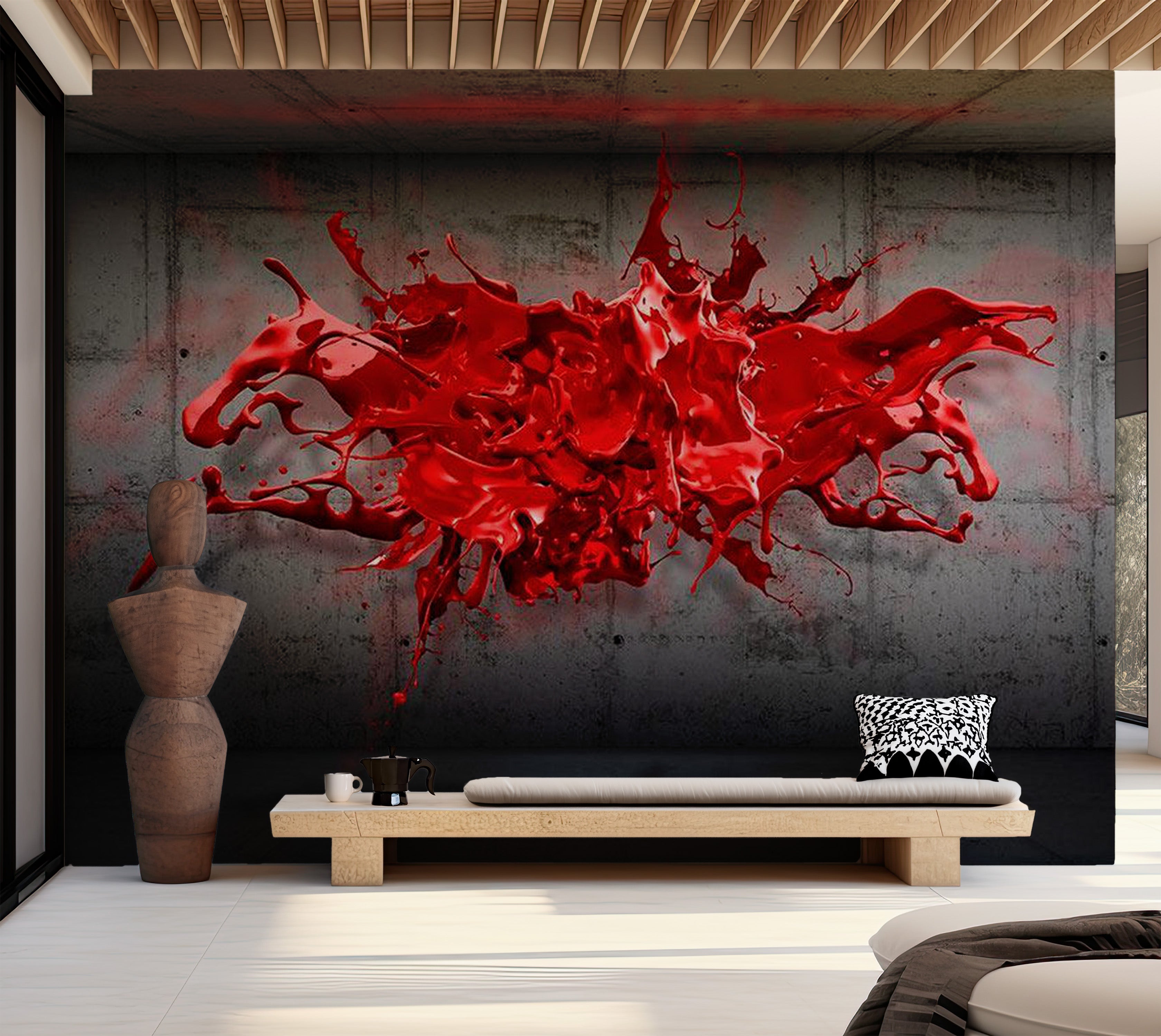 Abstract Wallpaper Wall Mural - Red Ink Blot 39"Wx27"H