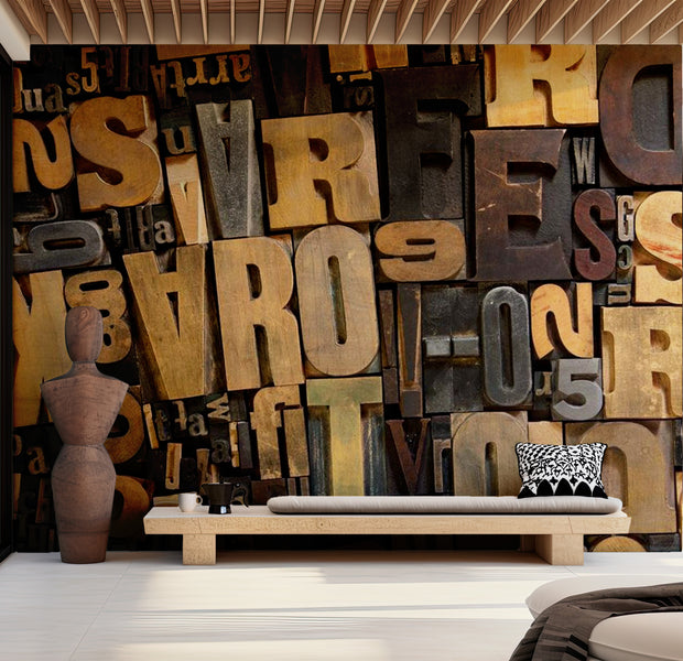 Background & Patterns Wallpaper Wall Mural - Wooden Letters 118"Wx90"H