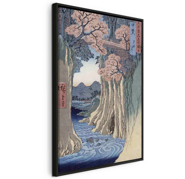 Floating Framed Canvas Art - Monkey Bridge in Kai Province - Utagawa Hiroshige