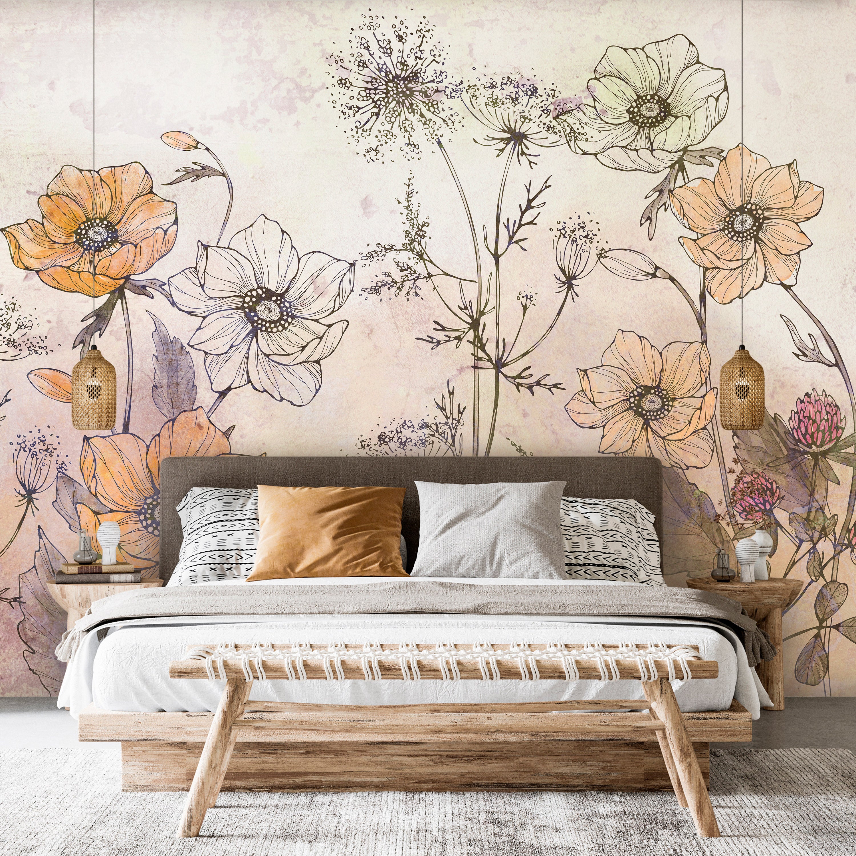 Floral Wallpaper Wall Mural - Day in the Meadow