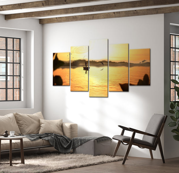 Stretched Canvas Landscape Art - A Lake At Dusk 40"Wx20"H