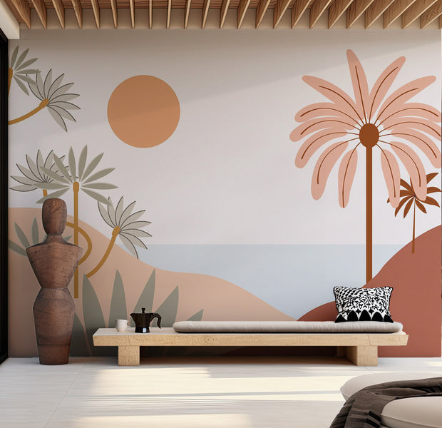 Peel & Stick Tropical Wall Mural - Mid Century Sea View