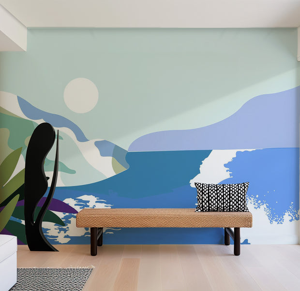 Peel & Stick Abstract Wall Mural - Modern Sea & Mountains