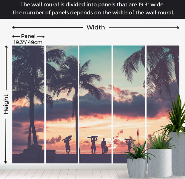 Peel & Stick Tropical Wall Mural - Surfing At Sunset