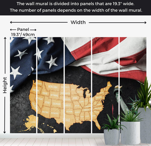 Peel & Stick Americana Wall Mural - USA Map With Flag And Statue