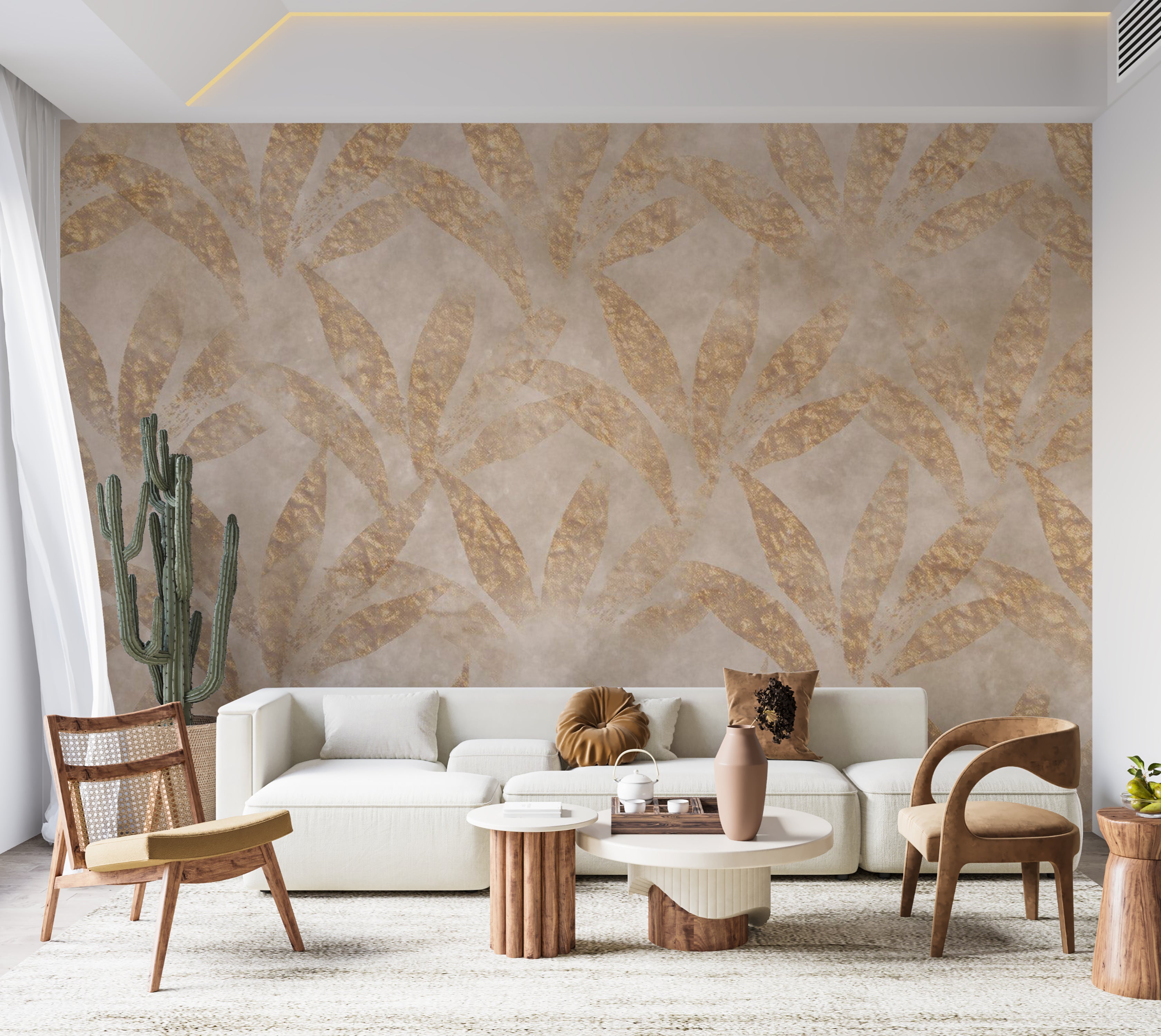 Botanical Wallpaper Wall Mural - Leaves and Gold 39"Wx27"H / Standard