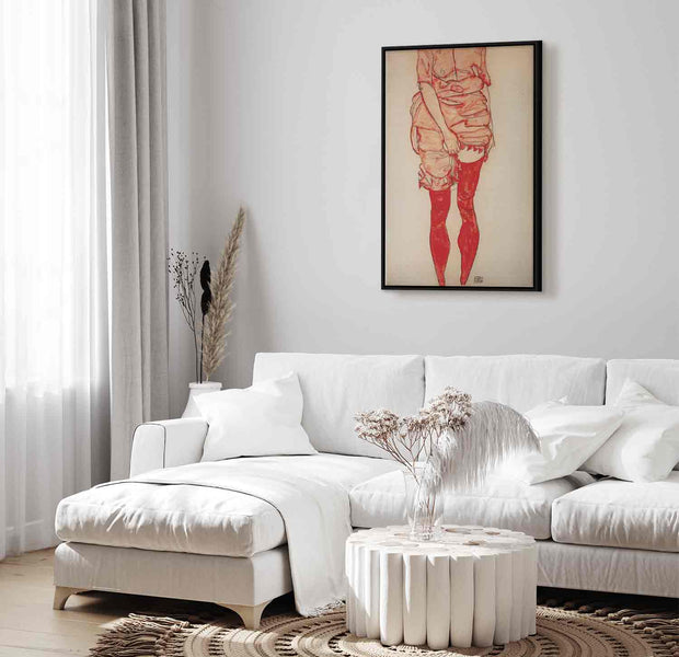 Floating Framed Canvas Art - Standing Woman in Red - Egon Schiele