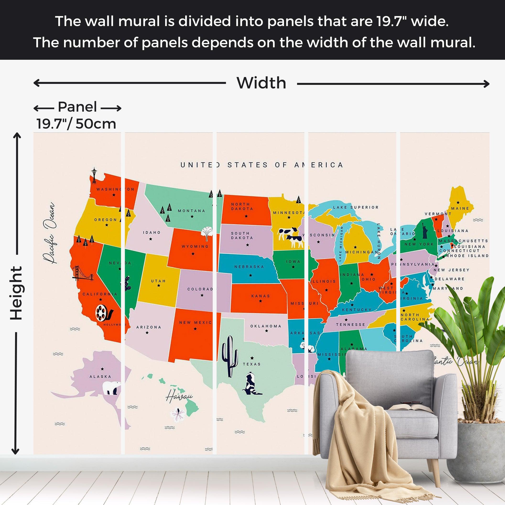 Map Wallpaper Wall Mural - US Map With State Names