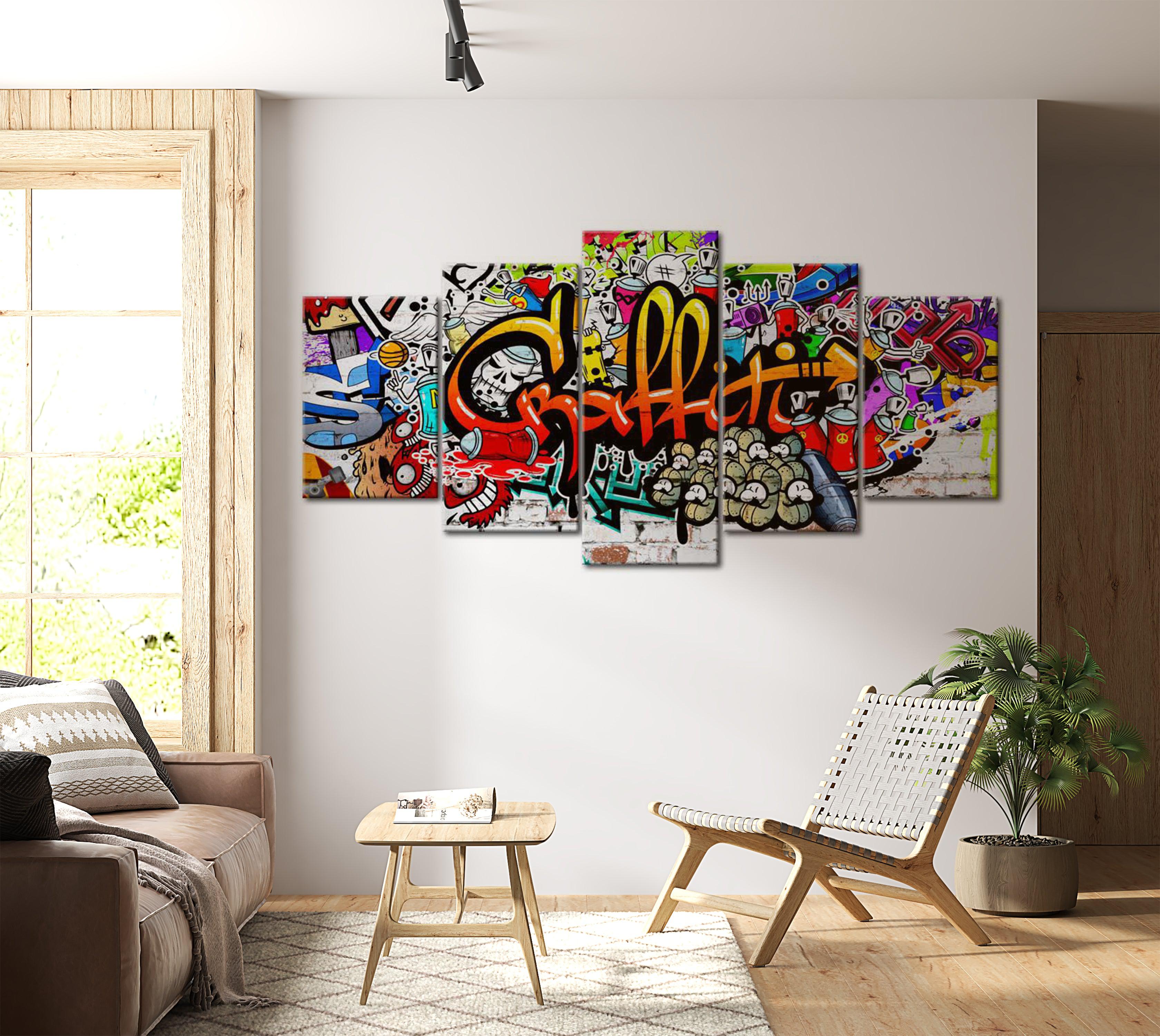 Stretched Canvas Street Art - Colorful Graffiti Style - 5 Pieces