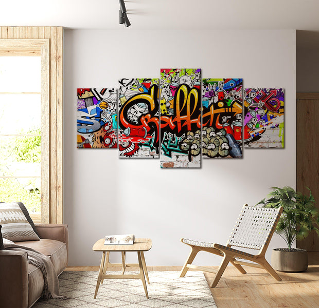 Stretched Canvas Street Art - Colorful Graffiti Style - 5 Pieces