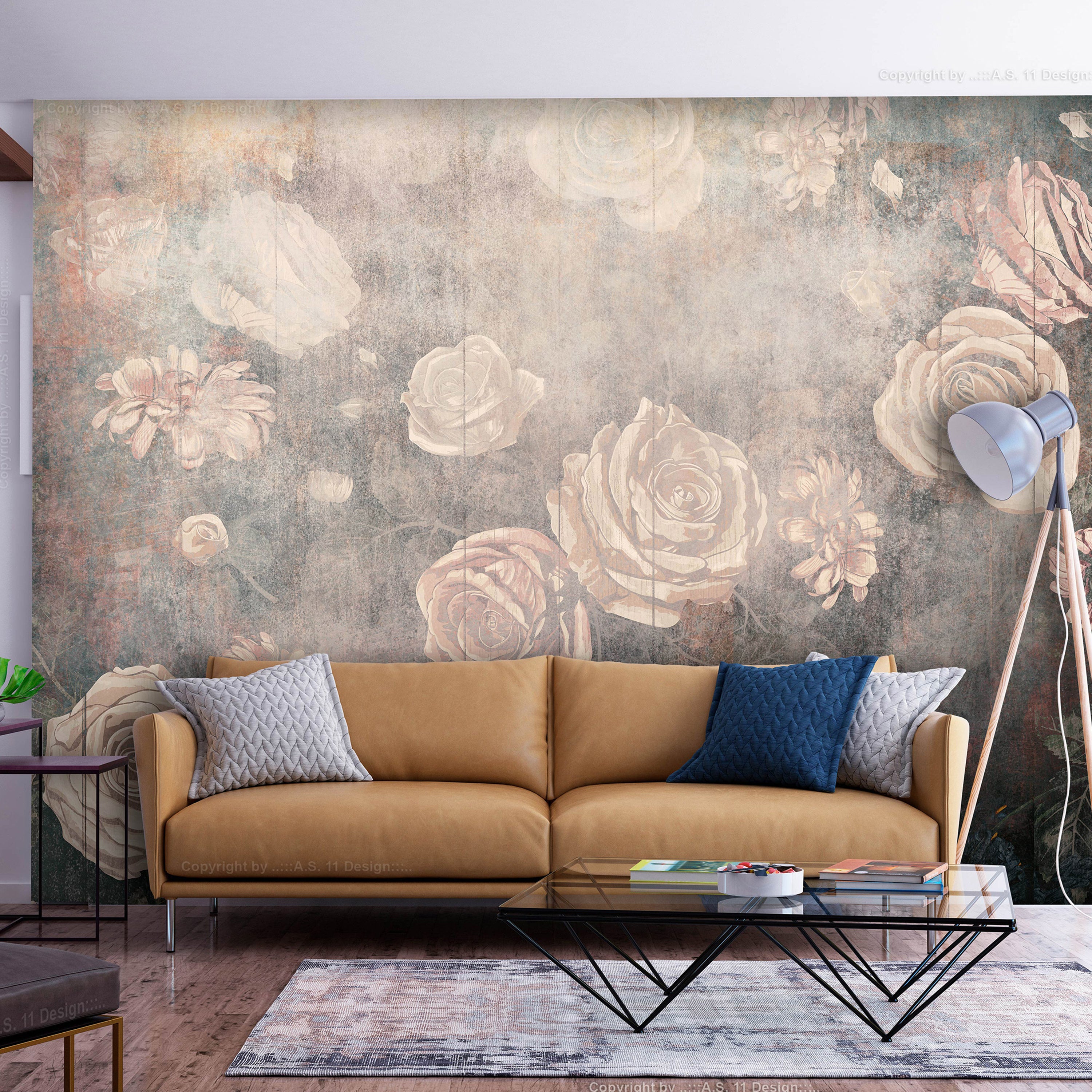 Floral Wallpaper Wall Mural - Warm Misty Roses