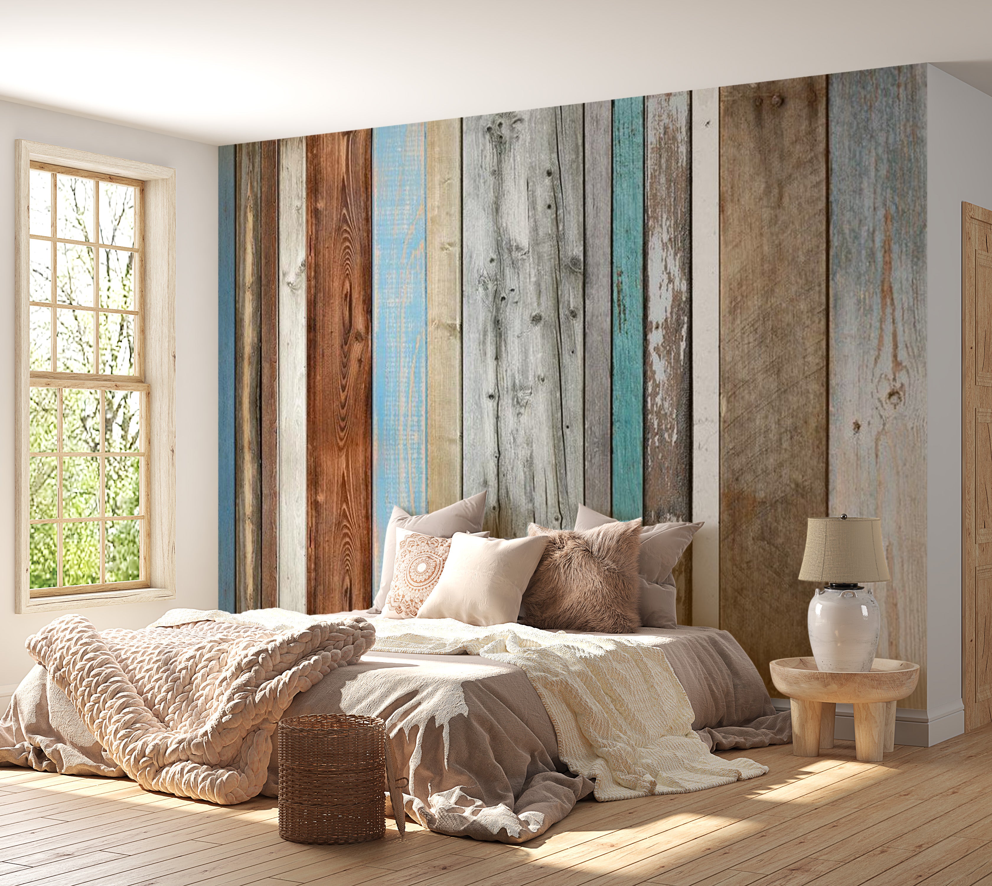 Background & Patterns Wallpaper Wall Mural - Mixed Distressed Wood 39"Wx27"H