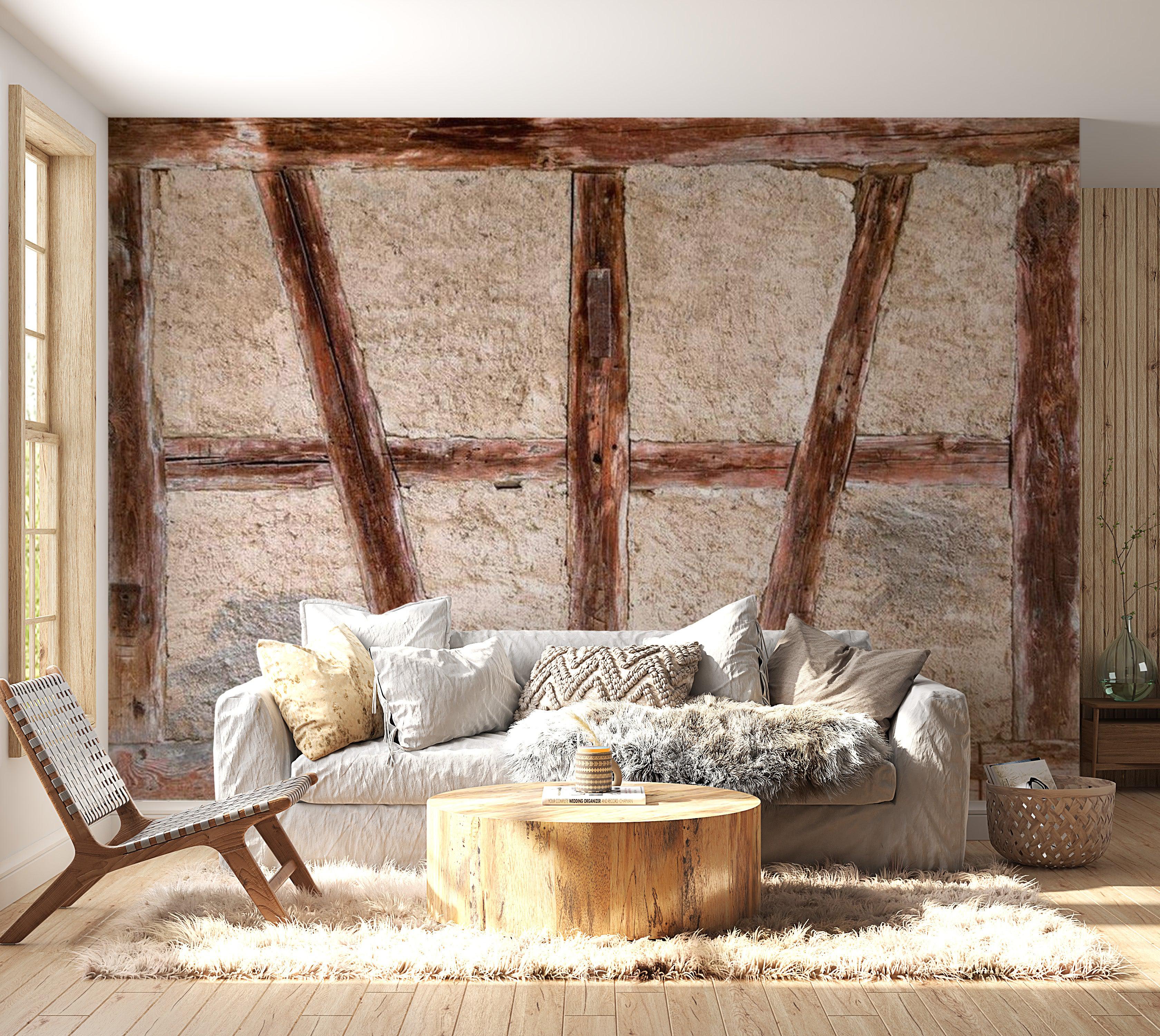 Surface Texture Wallpaper Wall Mural - Old Barn Beams Concrete