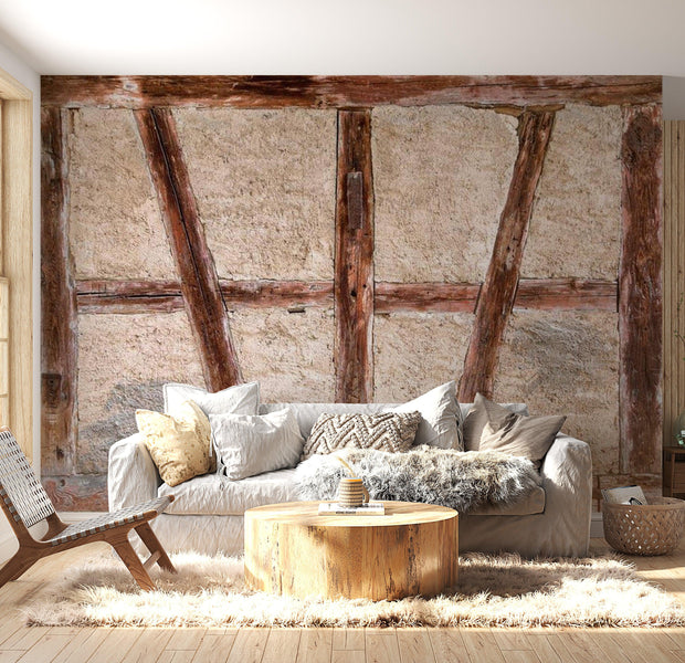 Surface Texture Wallpaper Wall Mural - Old Barn Beams Concrete
